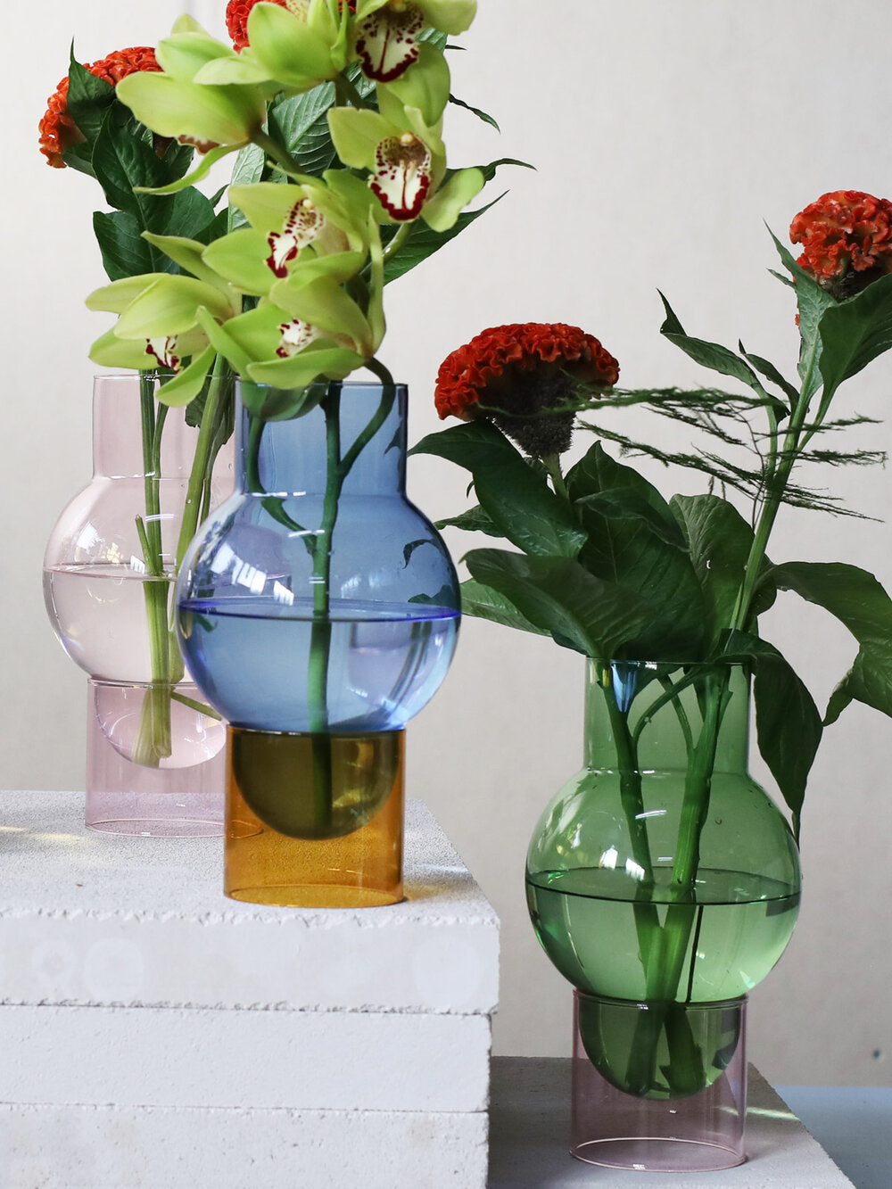 Bubble Tube Large vase, blå/gul - H27 cm.